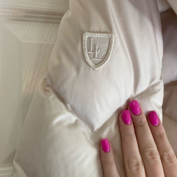 Larry Levine down medium cream puffer winter jacket coat flap pockets - Picture 7 of 8